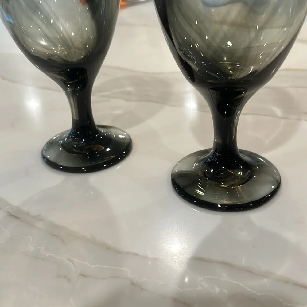 Libbey rare Charcoal Gray Smoke Goblet Drinking Glasses Set of 2